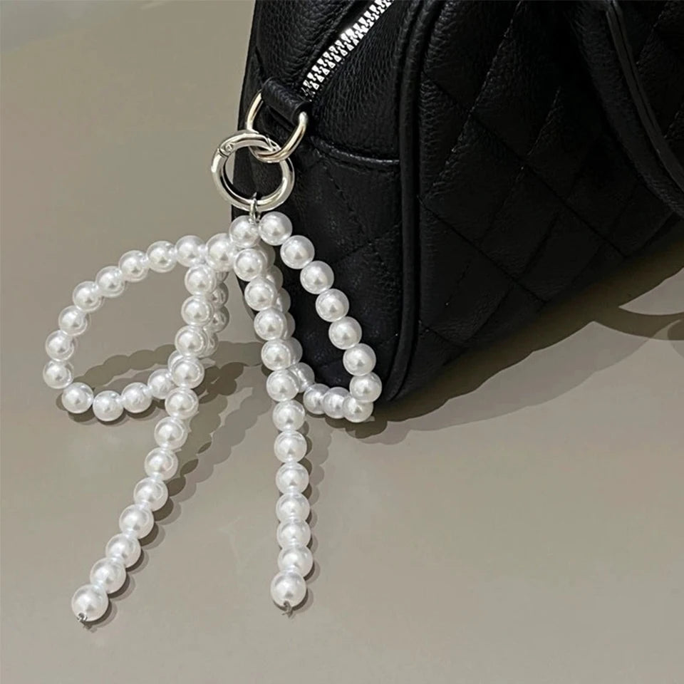 Beaded Pearl Bow Keychain Y2K Bag Charm Cute Gift Accessory