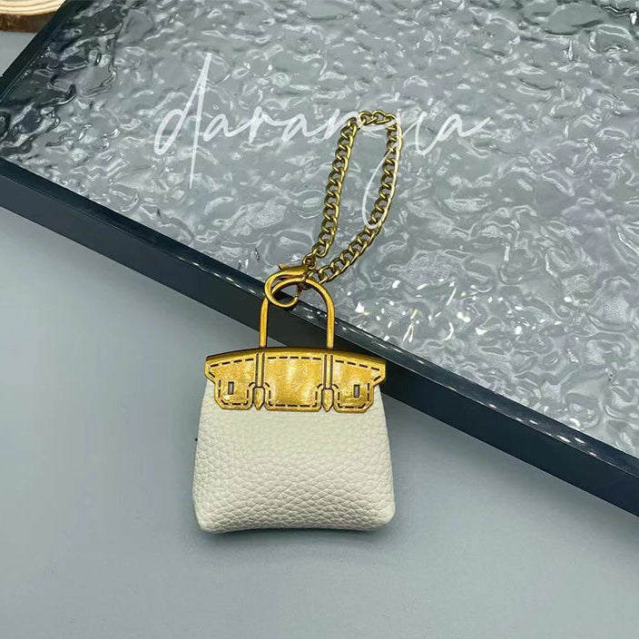 1+1 Free Birkin Inspired Mini Hand Bag - Small Bag Charm Keychain with Metal Chain