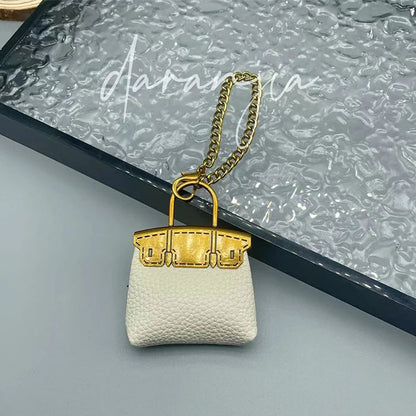 1+1 Free Birkin Inspired Mini Hand Bag - Small Bag Charm Keychain with Metal Chain