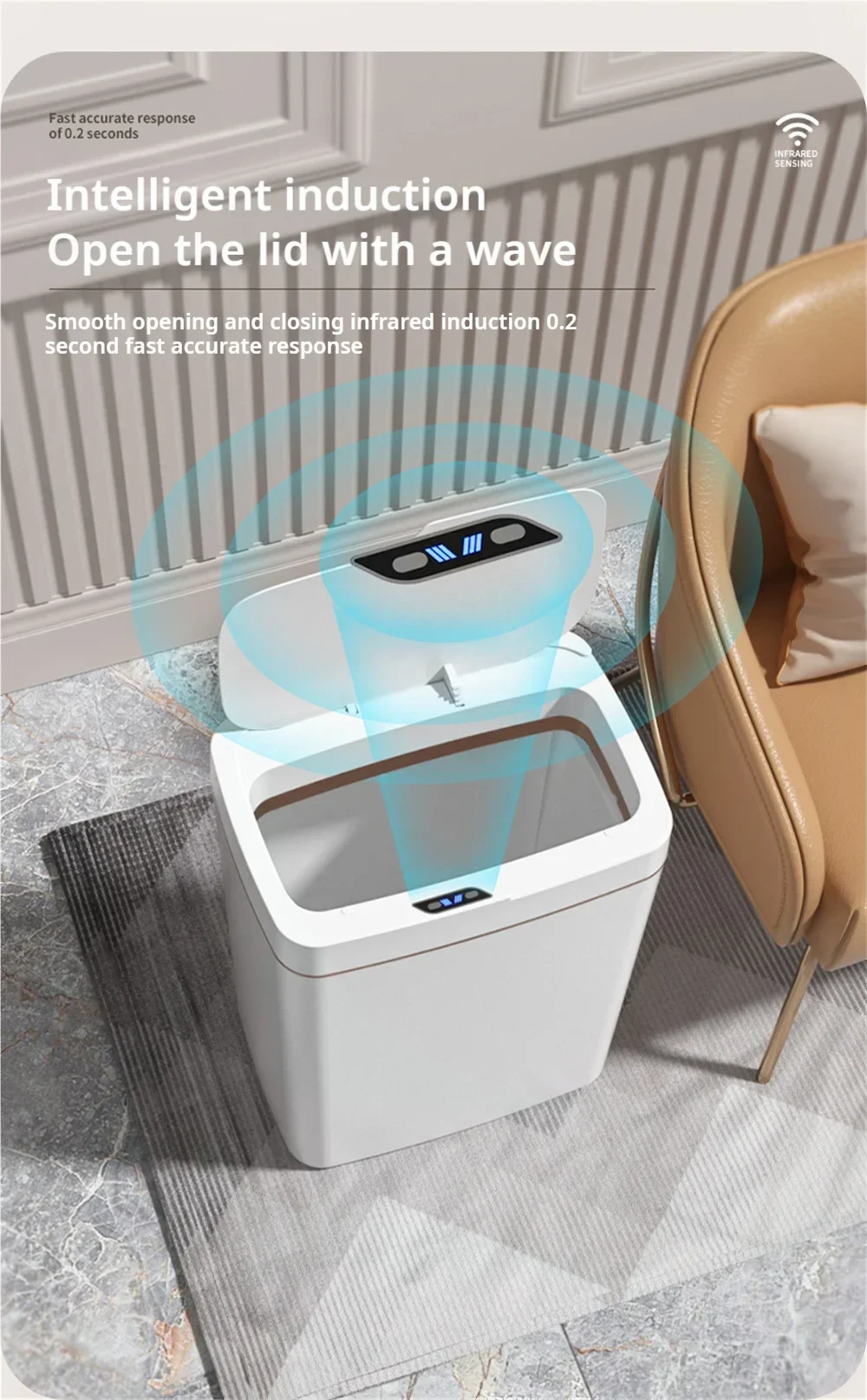 Touchless Smart Sensor Trash Can 15L Waterproof Automatic