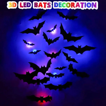 3D-paarse en groene LED-nachtlamp als Halloween-vleermuis en -spin, zelfklevende muurstickers voor huis en feestdecoratie 2026