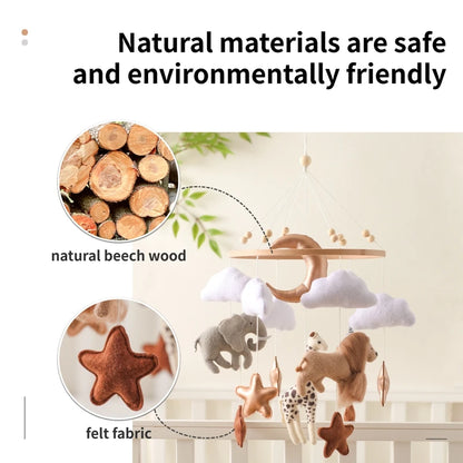Wooden Felt Animal Crib Mobile With Soothing Calming Music
