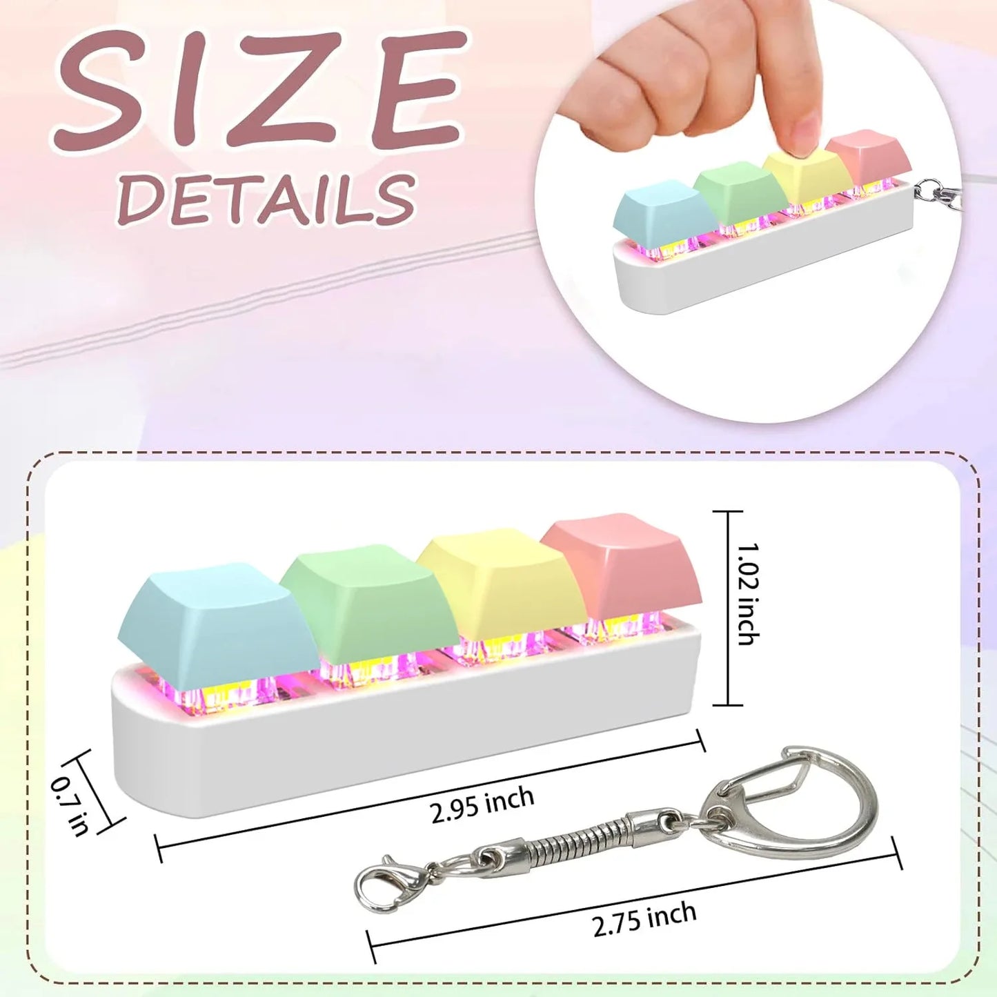 Keyboard Fidget Toy LED Keychain 4 In 1 Stress Relief