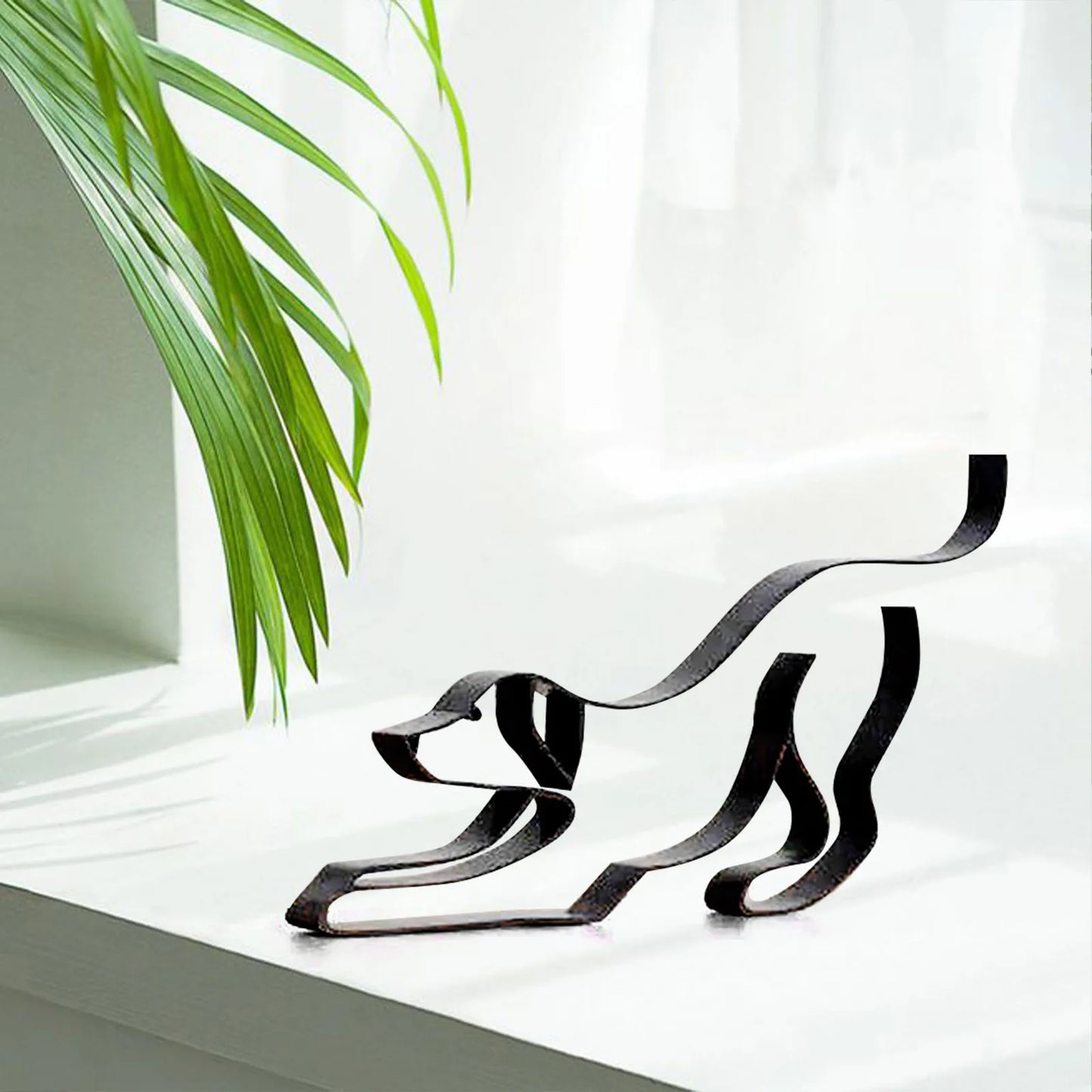 Minimalist Metal Dog Sculpture - Unique Home Office Decor, Modern Art Figurine