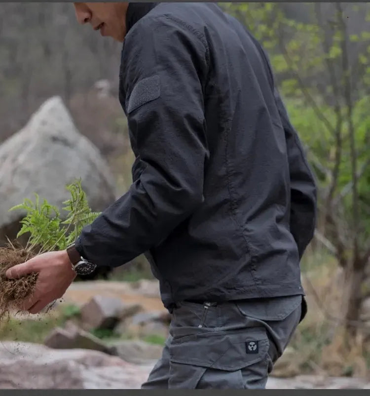 Chaqueta ligera para hombre - Cremallera táctica, poliéster, verano