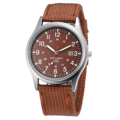 Quartz Field Watch Nylon Strap Military Style Date Luminous