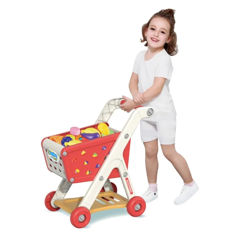 Indkøbsvogn legetøj skub med dagligvarevogn børn rollespil supermarked tilbage til skole 2025 tidlig uddannelsesgave