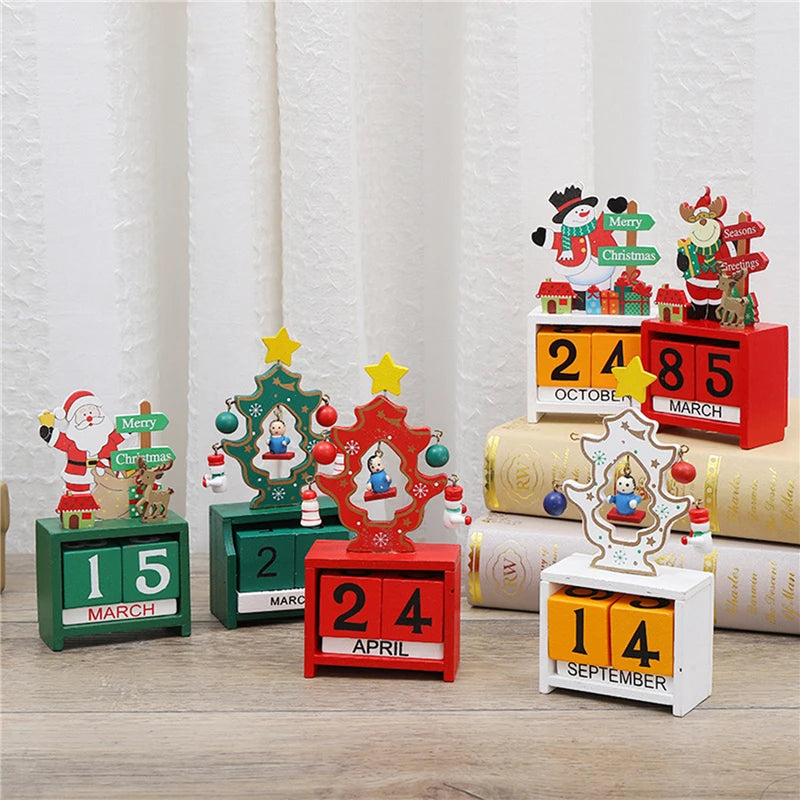 Adorno de calendario de cuenta regresiva de madera para Navidad, decoración de mesa