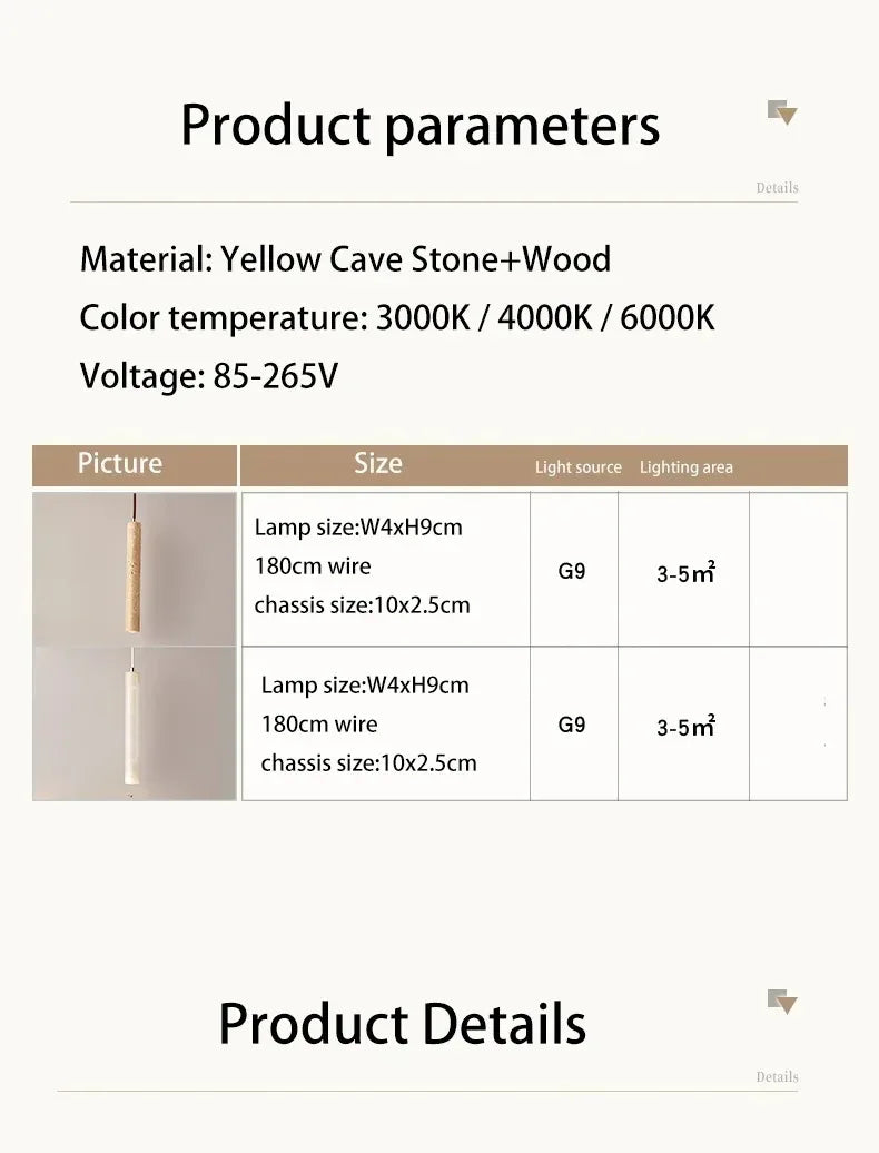 Japandi LED Pendant Lamp Wood Tube Japan Style Bedroom Light