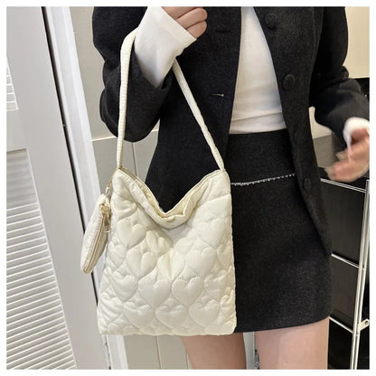Cozy women's quilted tote – padded square shoulder bag, polyester, casual everyday