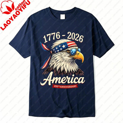 Soft Unisex Bald Eagle Graphic Tee - Short-Sleeve, Durable Cotton, For 250th Anniversary Independence Day Celebration