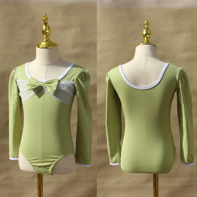 Set body leggero da balletto per ragazze - top con maniche a sbuffo, gonna tutu in tulle, poliestere, per lezione di danza