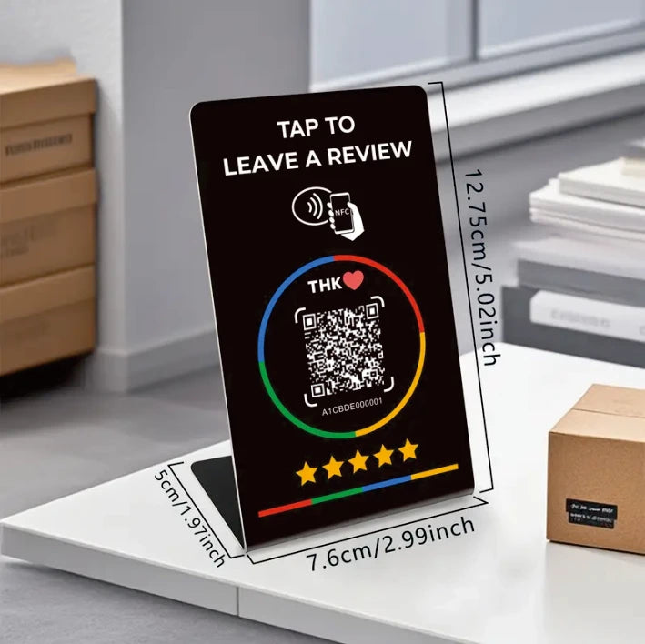 NFC Google Review Tap Card 215 - Programmable 13.56MHz QR Code Table Stand for Business