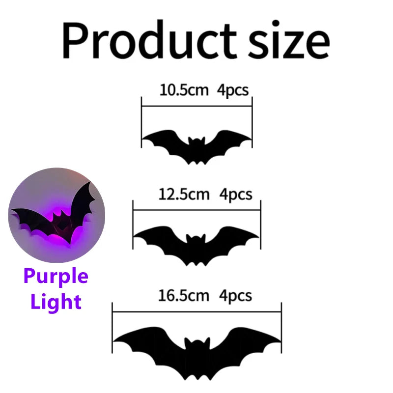 LED Bat Wall Stickers Green 3D Halloween Decor 2025