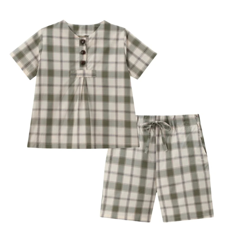 Abiti coordinati morbidi unisex per bambini – motivo a quadri, floreale, 100% cotone, abbigliamento casual estivo