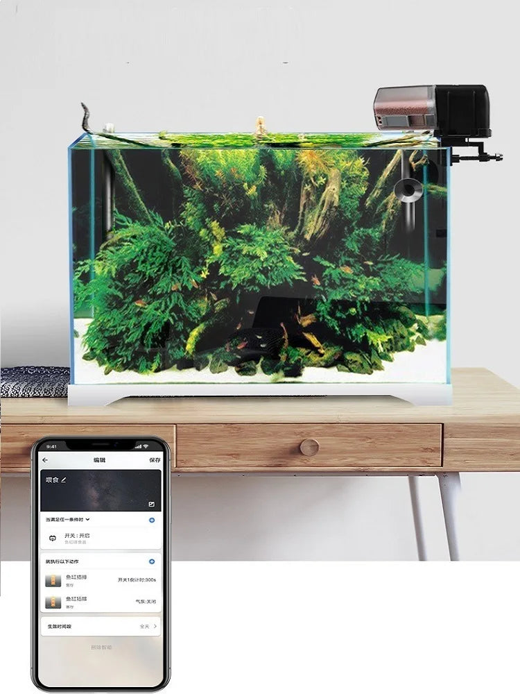 WiFi fiskefoder 2L beholder automatisk akvariefoder smart hjem 2025 app og stemmestyring planlagt fodring