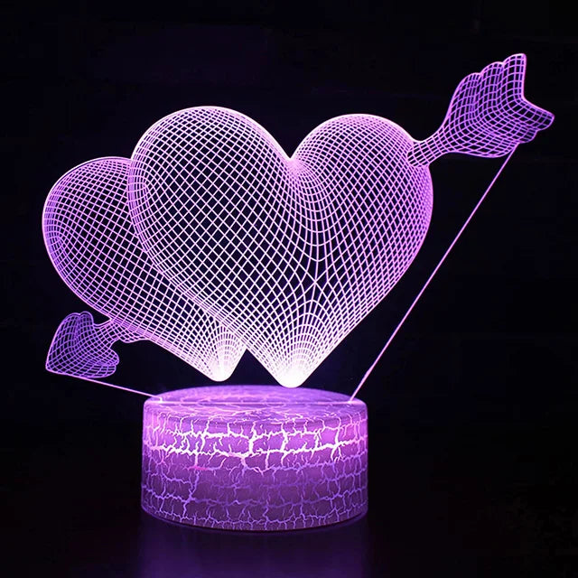 3D Illusion Heart Lamp - USB LED Nattlys med 16 farger, perfekt gave til barn og hjemmeinnredning