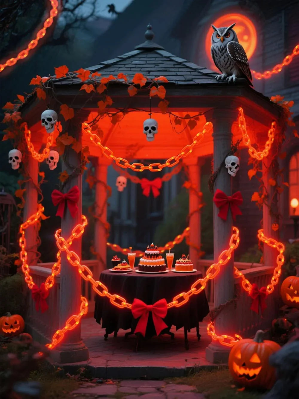 Halloween-plastic lichtslinger met ketting en 8 lichtstanden, skelet en hond, griezelige buitendecoratie 2026