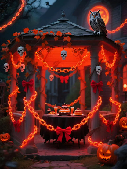 Halloween-plastic lichtslinger met ketting en 8 lichtstanden, skelet en hond, griezelige buitendecoratie 2026