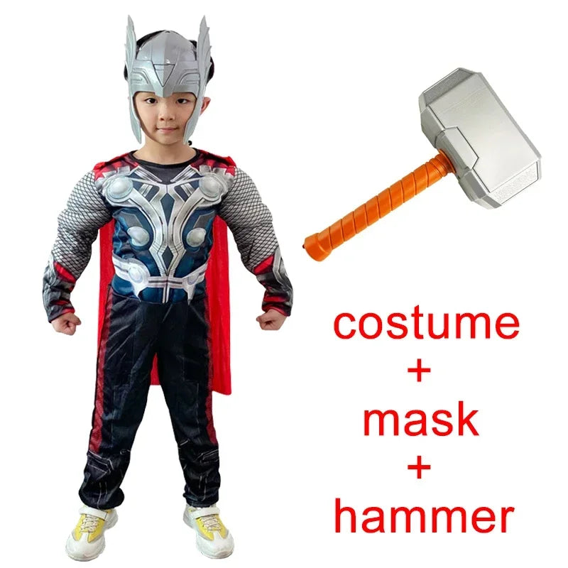 Thor Avengers Muscle Jumpsuit Halloween Cosplay Costume Set with Hammer Prop for Adults 2026