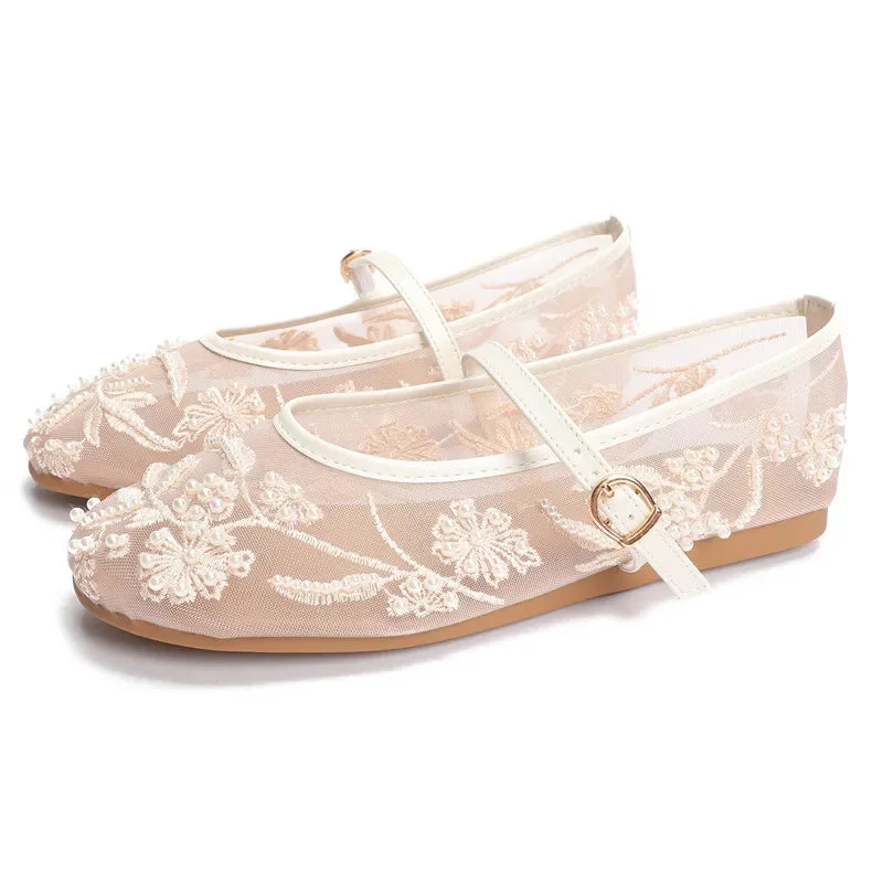 Lightweight Women’s Ballet Flats - Mary Jane Mesh, Beaded