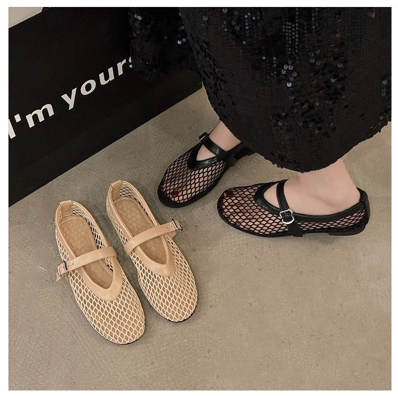 Bailarinas de malla transpirables para mujer - Punta redonda con tiras