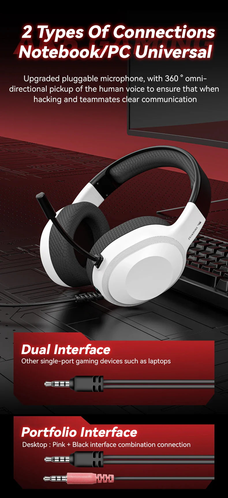 Gaming Headset Wired Lightweight With Omnidirectional Mic