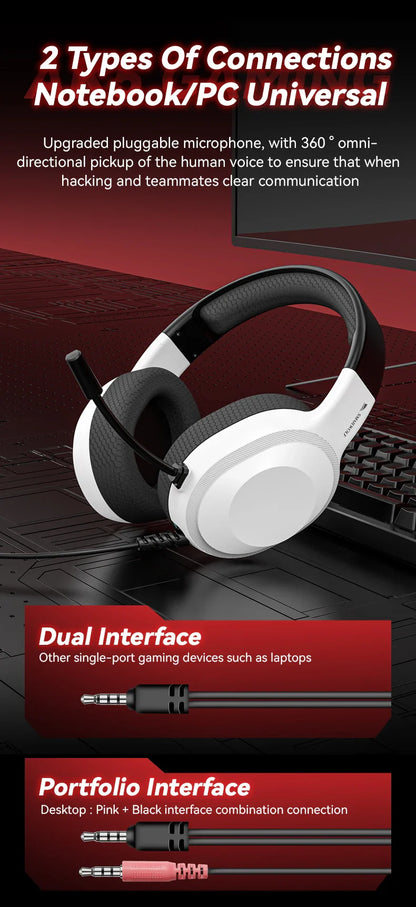 Gaming Headset Wired Lightweight With Omnidirectional Mic