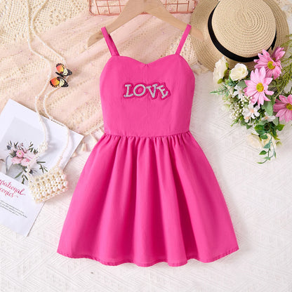 Breathable girls' dress - lace-up sling, sleeveless, flowy, polyester, for summer