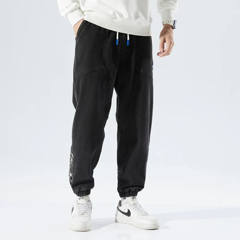Strækbare afslappede herre denim joggers - løstsiddende tilspidsede, denim