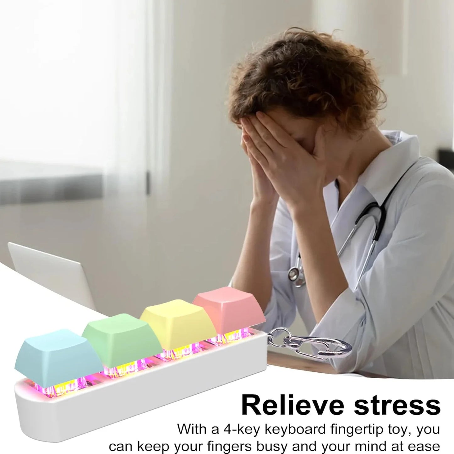 Keyboard Fidget Toy LED Keychain 4 In 1 Stress Relief