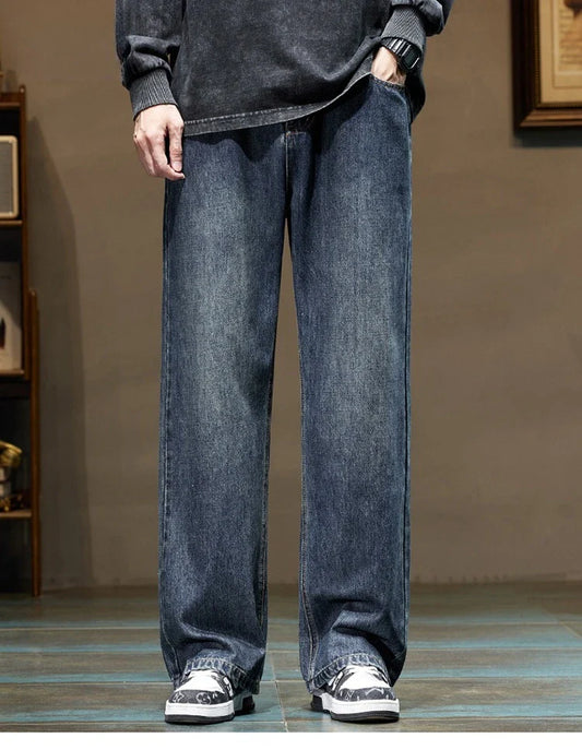 Stretchiga herrjeans - baggy raka utsvängda, denim casual