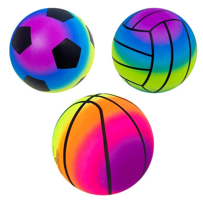 Eco-Friendly Rainbow Ball Toy for Kids, Soft Elastic Leather Ball for Indoor and Outdoor Play, 22 cm Diameter