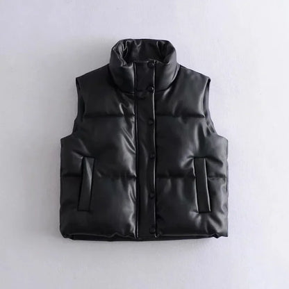 Warm Women’s PU Leather Vest - Padded Short, For Winter