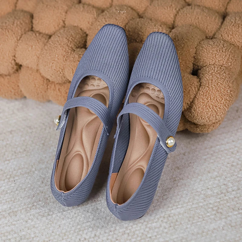 Stretchy Women Mary Jane Flats - Ribbed Knit For Spring