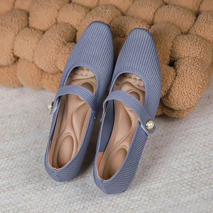 Stretchy Women Mary Jane Flats - Ribbed Knit For Spring