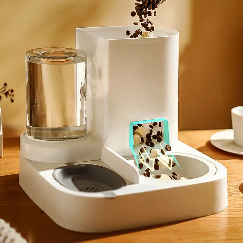 Alimentador automático para mascotas con dispensador de comida y agua por gravedad, sin baterías, manos libres, caída 2025, fácil de limpiar