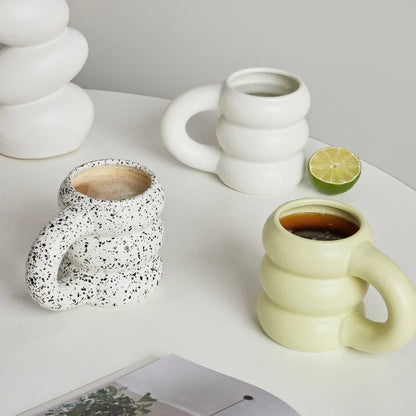Keramisk Krus Ergonomisk Greb Skulpturel Nordisk Kaffekop Efterår 2025, Overdimensioneret Håndtag Hygge Gave