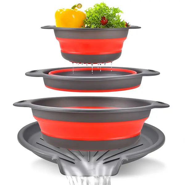 Set de coladores plegables Auto-drenantes para colgar sobre el fregadero Colador de cocina Primavera 2026 Almacenamiento fácil