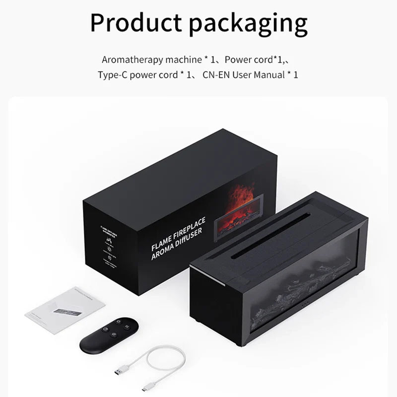 Ätherischer Öl-Diffusor Kaminflammen-Luftbefeuchter Buntes LED Aroma Nebel Fernbedienung Timer USB Gemütlicher Herbst 2025 Geschenk