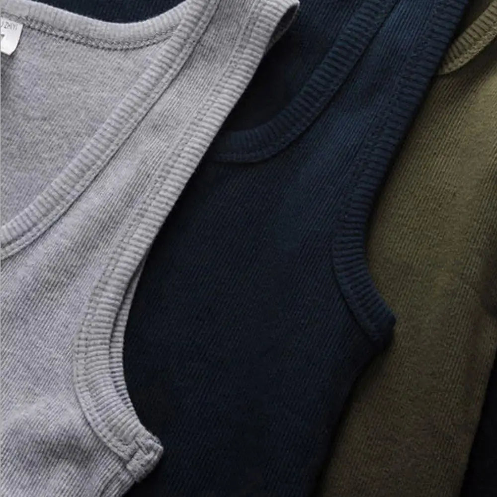 Breathable men's cotton tank top – slash neck, casual fit, solid, summer knit vest