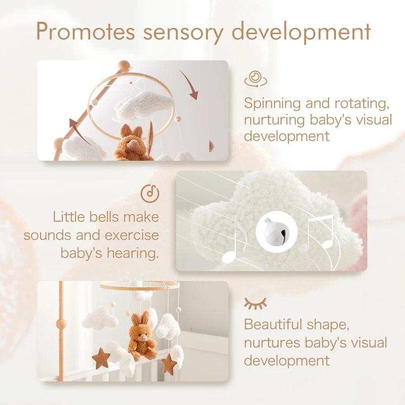 Baby Crib Mobile Wooden Nursery Newborn Sensory Toys