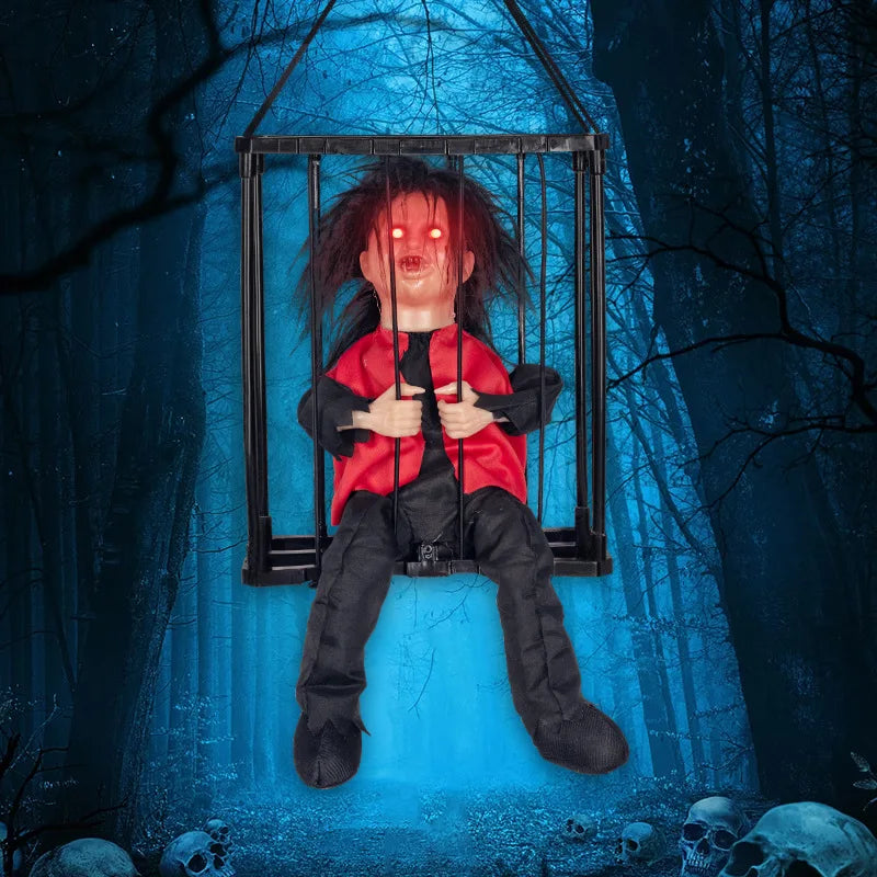 Halloween kraniedekoration hængbar fangebur rekvisit efterår 2025 uhyggelig indendørs hængende dekoration klar til ophængning