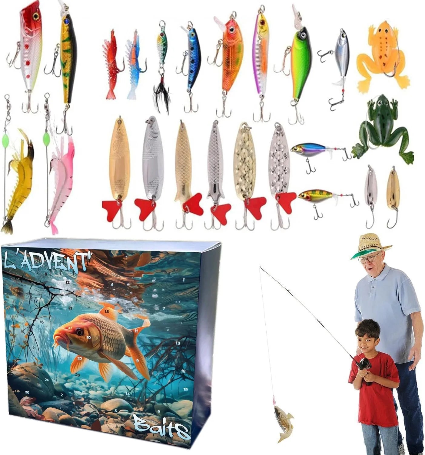 Calendario de Adviento de Pesca Kit de Cuenta Regresiva de Navidad de 24 Días