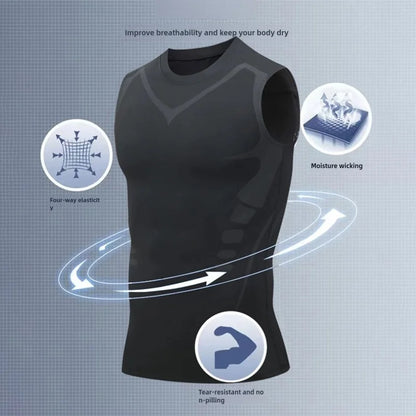 Quick-dry men's compression tank top – polyester, sleeveless, gym and bodybuilding vest