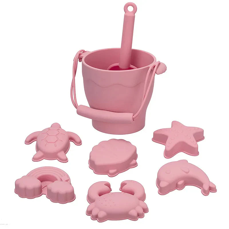 Silikon Strandspielzeug Set 8-teilig Eimer und Formen Kinder Sandspiel Sommer 2025 Flexibel Einfach zu Reinigen Sicheres Geschenk