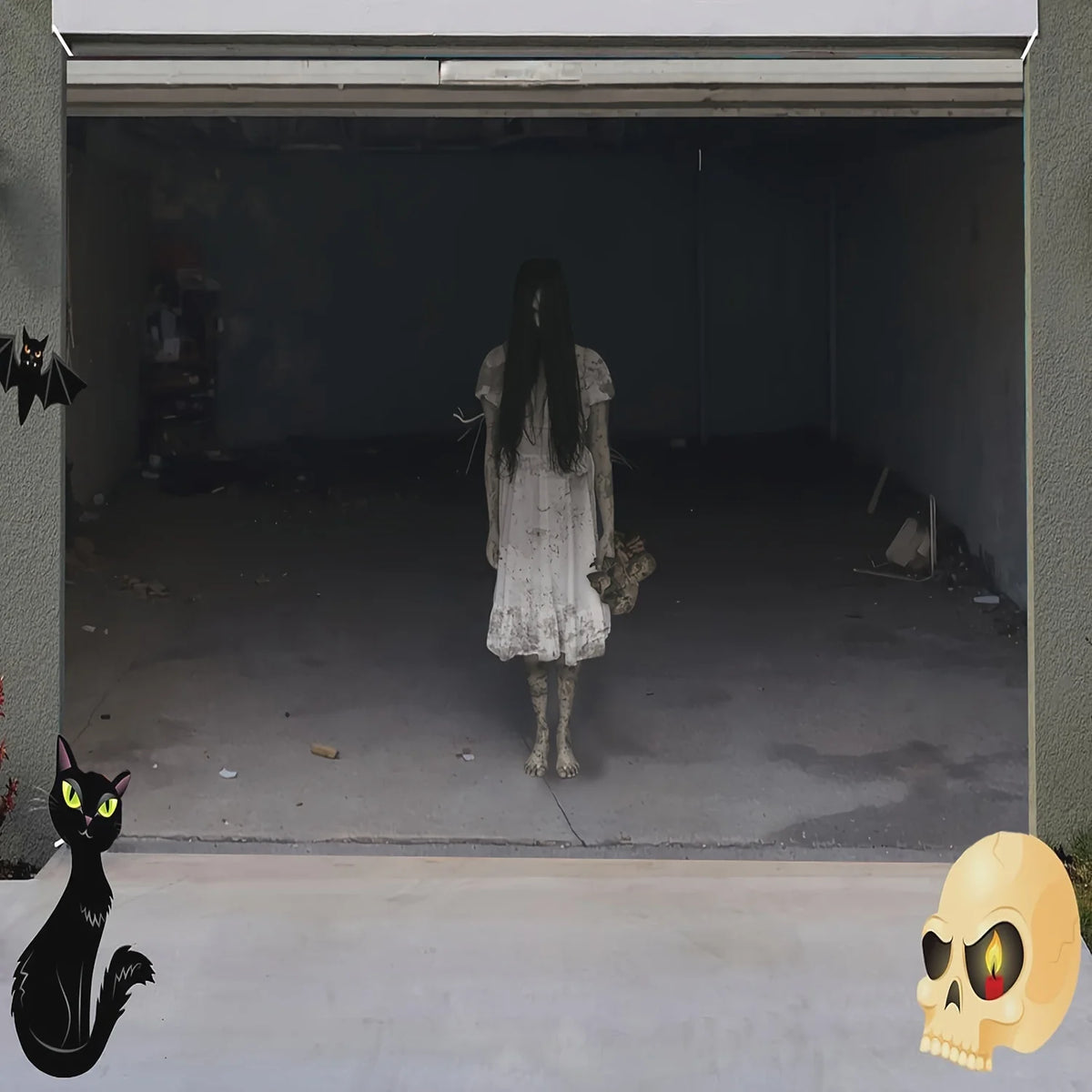 Halloween-spandoek met geest en zombie voor garagedeur, binnen- en buitendecoratie voor Halloweenfeest 2026