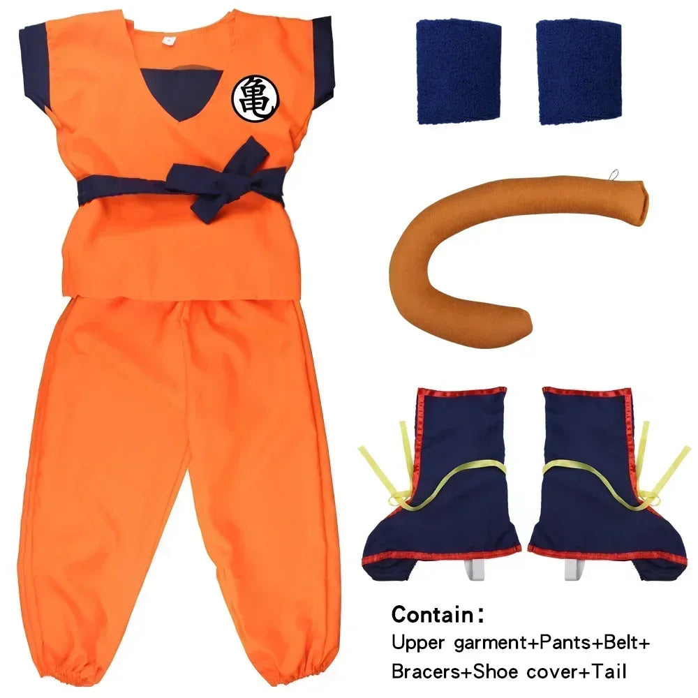 Son Goku Dragon Ball Z-animecosplaykostuumset met staart, polsband en pruik voor volwassenen en kinderen, Halloween 2026