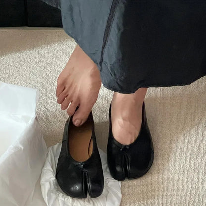 Soft Women Tabi Ballet Flats - Split Toe, Leather, Casual