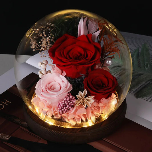 Eternal Rose LED Light in Glass Dome - Preserved Flower Gift for Weddings, Birthdays, and Valentine's Day